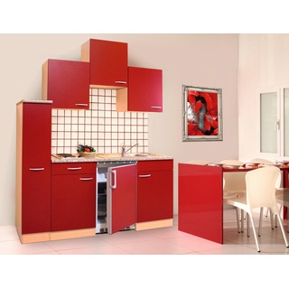 Miniküche m. Geräten B: ca. 180cm Rot/Buchefarben