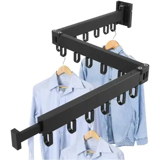 Einziehbarer Kleiderständer, Aluminium, Klappbar, Wandmontage, Wäscheständer mit Handtuchhalter, Kleiderhaken, Starke Tragfähigkeit, 120cm, 18 ...