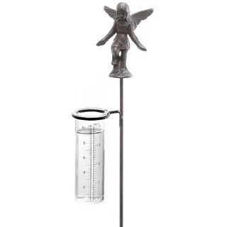 Dragimex Gartenstecker Metall Stecker. Elfe mit REGENMESSER. Gusseisen Fee, schwarz. 90cm schwarz