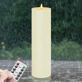 Zevanor 10CM x 35CM Flammenlose wasserdichte LED-Kerze mit Fernbedienung, Timer Funktion Batteriebetrieben Flackernde große Kunststoff Elfenbein Outdoor-Kerze (Langlebige 420 Stunden, 1 Stück)