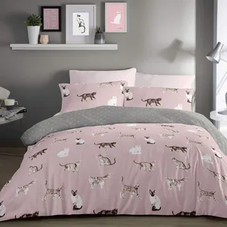 Fusion Katze Bettbezug und Zwei Kissenbezüge, 52% Polyester, 48% Baumwolle, Blush, King Size