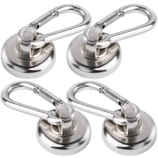 MIN CI 4 Stück Magnethaken Extra Stark, 25mm Neodym Magnete Mit 22KG Zugkraft, Magnetische Haken Mit Öse für Küche, Badezimmer, Schließfächer