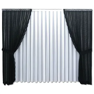 Gardinen by Justyna Gardine Schwarze Gardine Komplett Set, Kräuselband, transparent, Fertiggardine,Hochwertiggardine,Turkischegardine,Perde,Tüll schwarz 400 cm x 245 cm