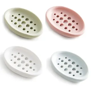 SEIWEI Seifenschale, 4 Stück, grün, blau, weiß und rosa, Seifenhalter, Silikon, Seifenschale, Abfluss, Kleiderbürste, Seifenschale für Badezimmer, Küche, Arbeitsplatte, Reisen