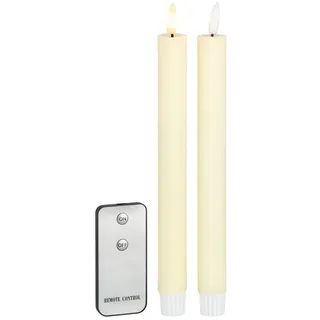 Coen Bakker Deco BV LED-Kerze Wax Candles (Set, 3-tlg), Stabkerzen 2 Stück elfenbein geriffelt Fernbedienung 23cm weiß