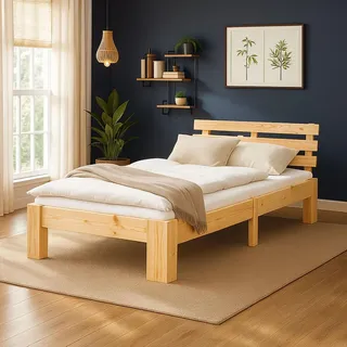 Homestyle4u Holzbett 90 x 200 cm H2 Braun/Grau/Weiß
