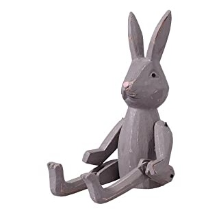 kadoh Kantenhocker Tier (Hase-grau) 16 cm • Deko-Figur aus Holz für Wohnzimmer • Handgemachte Holztiere