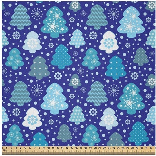 Abakuhaus Stoff DIY Bastler Stoff für Dekorationszwecke, Winter Schneeflocken Weihnachtsbaum blau 230 cm x 1000 cm