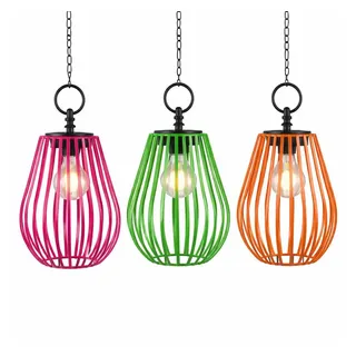 formano Gartenfigur 3er Set 22 cm Solar Windlicht Hängend LED Solarlaterne Metall IP44 bunt