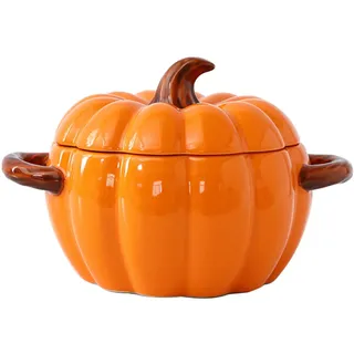 Suppenschüssel mit Henkel, Kürbis Topf Kochtopf, Kürbis Topf Induktion Keramik serviert Backschalen, Kochtopf Kürbisform Behälter Mit Deckel Halloween-dekor, Stockpot (Orange, Große Größe)