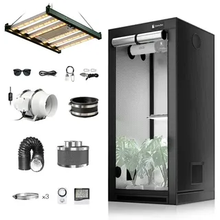 CannoBox Gewächshaus CannoBox Growzelt 100mm Abluft Komplett Set Pflanzenlampe 90 cm x 180 cm x 90 cm