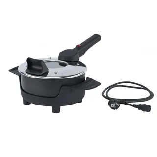 Remoska PRIMA Backtopf mit elektrischem Deckel | Backen von Fleisch, Brot und süßen Desserts | Multifunktionspfanne | Hergestellt im Tschechischen (2 l / 2 Personen / 400 W/Schwarz - Silber)