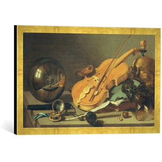Gerahmtes Bild von Pieter Claesz Stilleben mit Glaskugel, Kunstdruck im hochwertigen handgefertigten Bilder-Rahmen, 60x40 cm, Gold Raya
