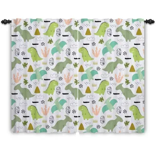 ggaimwf Dinosaurier-Vorhänge für Kinderzimmer Cartoon-Tiere Wildtiere Jurassic-Zeit Süßer Dino Vulkan Fenstervorhänge Vorhänge mit Schlaufe Kinderzimmer Hängender Raumteiler 107x160cm 2 Paneele