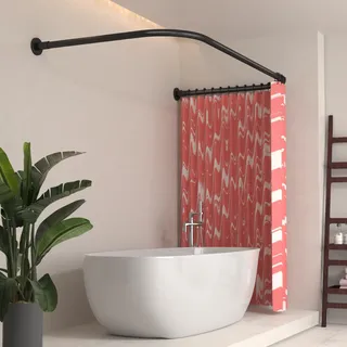Duschvorhangstange in U-Form 75x170x75cm, Edelstahl Gebohrt Verstellbare Duschvorhangstange, Keine Deckenhalterung Erforderlich, Duschvorhangstange für Badewanne Mit 18 Haken