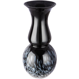 GILDE Deko Pokal Vase groß schwarz weiß - Moderne Dekovase Dekoobjekt Glasvase Blumenvase handgefertigt aus Farbglas - Höhe 43 cm