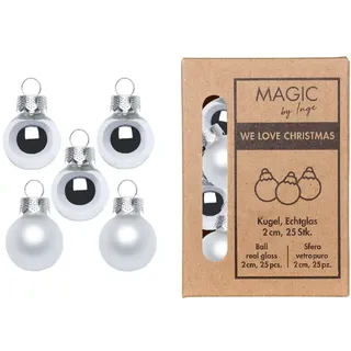 INGE-GLAS 25 Weihnachtskugeln 2cm Glas Christbaumkugeln Weihnachtsbaumkugeln silber