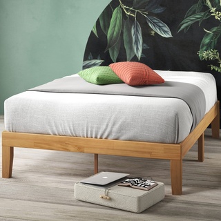Zinus Moiz Bett 90x200 cm - Höhe 35 cm mit Stauraum unter dem Bett - Holz Plattform Bettrahmen mit Holzlattenrost - Natural Brown