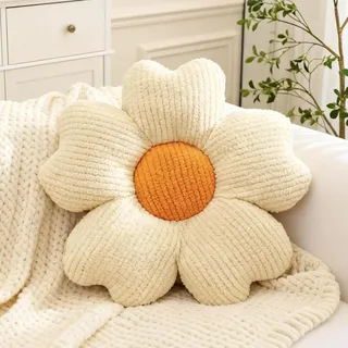GZWY Blumenkissen, 50cm Gänseblümchen Kissen Plüsch Deko Kissen Blumen, Blumenboden Kissen Tatami Blumenförmiges Bodenkissen für Deko Zimmer Schlafzimmer Sofa Stuhl Heimdeko (Weiß)