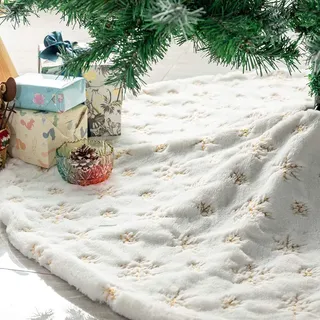 Deggodech 78cm Weihnachtsbaum Röcke Weißer Weihnachtsbaum Rock Weiß Plüsch Rund Weihnachtsbaumdecke Fell Christbaumständer Teppich für Weihnachtsfeiertag Dekorationen (Gold, 78cm/31zoll)