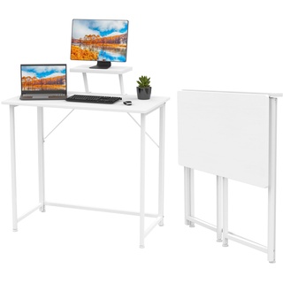 PIPIPOXER Klappbarer Computertisch mit Monitorablage 80x45x75cm, Klappbarer Schreibtisch PC Tisch Computertisch, Computer Schreibtisch, Bürotisch Schreibtisch Holz Officetisch fürs Büro, Weiß