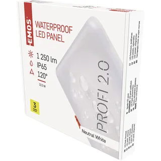 EMOS LED Panel Einbauleuchte 13,5W, extra-flacher 1250 lm quadratischer Einbaustrahler, Neutralweiß 4000K, IP65 wasserdicht für Feuchträume oder Außen, Weiß, Durchmesser 15,5x15,5cm, rahmenlos