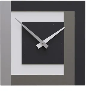 CalleaDesign - Moderne Wanduhr Schwarz quadratisch Stripes 36x36, Italienisches Design [Schwarz, Weiß, Aluminium, Quarzgrau].