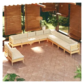 furnicato Gartenlounge-Set Garten-Lounge-Set aus massivem Holz Cremeweiß 63,5x63,5x62,5 cm, (1-tlg), Modulare Sitzgruppe mit Polstern für die Terrasse und den Balkon weiß
