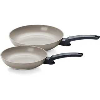 Fissler, Ceratal Evo Classic Pfannenset 2-teilig (Ø 24 + 28 cm, Warmgrau), Keramikbeschichtung, Cookstar Boden, Induktion, Made in Germany