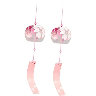 PartyKindom 2 Stück Japanisches Glas Windspiel Hängende Windglockenanhänger mit Klarem Klang für Garten und Auto Elegante Rosa Glas Deko zur Entspannung