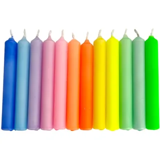 GLOWYBOX® 12 Stück Geburtstagskerzen für Kerzenring Kerzen für Kindergeburtstag bunte Kinderkerzen Geburtstagszug Minikerzen bunt Baumkerzen bunt neon dip Dye Kerzen regenbogen1-farbig pastell