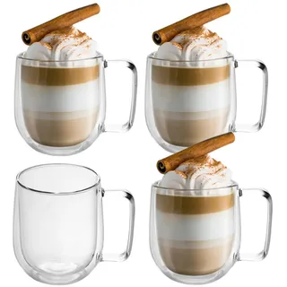 Intirilife 4x Doppelwandiges Thermo Glas Set in ml - Trinken, Gläser Gläser-Sets