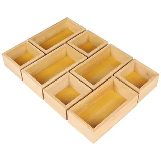 DBREAKS 8er Set Schubladen Organizer Bambus Aufbewahrungsbox (Natur) | Stapelbare Bambus-Boxen als Ordnungssystem, für Küche, Make-up, Badezimmer und Büro
