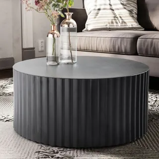 KADIMA DESIGN Runder Sofatisch mit Wellen-Muster, Couchtisch Metall Schwarz 67x67x31 cm