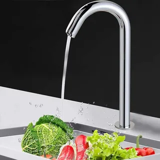 Infrarot Sensor Badarmatur Küchematur Wasserhahn Automatische Armatur bad Waschbecken Mischbatterie Waschtischarmatur Kaltes Wasser - Silber