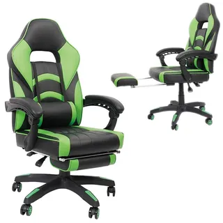 Gamingstuhl Grün/Schwarz Chefsessel Drehstuhl Bürositz Schreibtisch Fußstütze - Grün