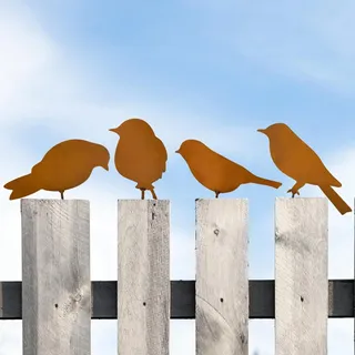4 Pcs Gartendeko Rost Vögel Metall Gartenstecker Baumstecker Rostoptik Zaunhocker Figuren Wetterfest für Zaun Baumstamm Gartenfiguren & Gartenstatuen Edelrost Dekoration für Außen Garten Außenbereich