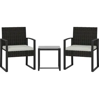 Outsunny Rattan Bistroset, 3 teiliges Gartenmöbel-Set mit 2 Gartenstühlen, Couchtisch, abnehmbar Kissen, Balkonmöbel-Set Sitzgruppe Gartengarnitur für Garten, Terrasse, Cremeweiß   Aosom
