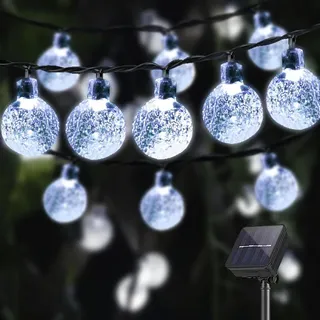 lqwell LQWELL® Solar Lichterkette Aussen 8M 30LED 8 Modi für Innen und Aussen Kettenlicht Kristall Kugeln IP44 Wasserdicht Garten(Weiß) - Weiß
