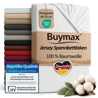 Buymax Spannbettlaken 70x140cm Baumwolle 100% Kinderbett Spannbetttuch Baby Bettlaken Jersey, Matratzenhöhe bis 15 cm, Farbe Weiß