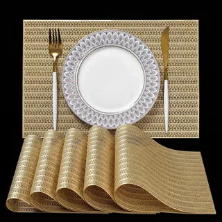 FAVE 6er Set Gold Quadratische Platzset, Linien-Design, 30 x 45 cm