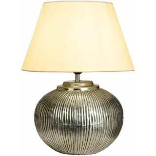 LOBERON Tischlampe Rosélune, antiksilber/creme | Dezent Gehämmerte Oberfläche - ein Hauch Nostalgie - Tischleuchte - Wohnaccessoire - Aluminiumguss - Baumwolle