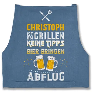 Schürze - Grillschürze Herren Männer - Name ist am grillen Keine Tipps Bier bringen Abflug I Witzig Grillen Geschenk - 85x69 - Jeans Blau - grill grillzubehör personalisierte männerschürzen - 85x69