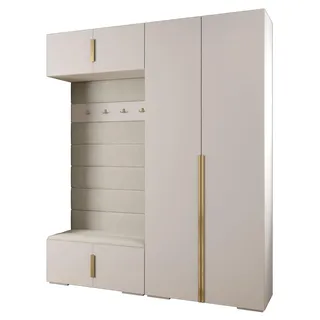 MEBLE KRYSPOL Inova 1 Möbelset - Moderne Garderobe - für Schlafzimmer, Wohnzimmer, Flur, Kinderzimmer - Ankleidemöbel - 236,7x200x47cm - Weiß, Paneele Manila 02, Handgriff Gold