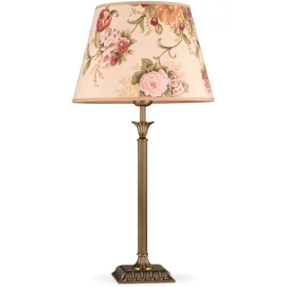 Helios Leuchten 403777/5 Vintage Lampe Leuchte | große klassische Jugendstil Tischleuchte Tischlampe | Retro Schreibtischlampe echt Messing antik | Lampenschirm geblümt | 1 x E27