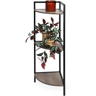 Spetebo Eckregal schwarz mit 3 Ablagen aus Holz - 76 x 23 cm - Metall Standregal mit 3 Holzfächern - Regal für Badezimmer Wohnzimmer Flur Bücherregal Dekoregal Blumentreppe skandinavisch