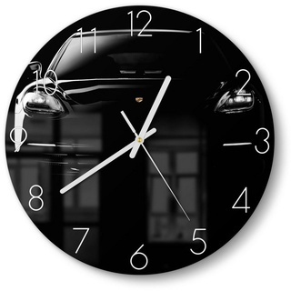 DEQORI Wanduhr 'Porsche Panamera Front' (Glas Glasuhr modern Wand Uhr Design Küchenuhr) schwarz 30 cm x 30 cm