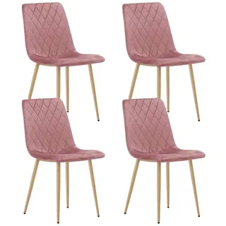 Home Collective Esszimmerstuhl Wohnzimmerstuhl Stuhl mit Velours-Sitz (ergonomisch, ideal für Wohnzimmer, Büro, Schlafzimmer oder Esszimmer), maximale Belastung: 120 kg, rosa mit holzfarbenen Beinen 4er Set rosa