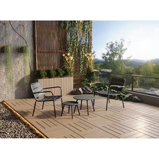 Garten-Sitzgruppe: 2 Beistelltische + 2 stapelbare Sessel - Metall - Dunkelgrau - MIRMANDE von MYLIA