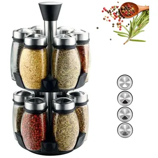 Drehbares Gewürzregal, Organizer, Aufbewahrung, Gewürzständer, Halter mit 6 leeren Gläsern, Gewürzhalter, Regal, Gewürzregal, Gewürzregal, Gewürzflasche, Organizer für Küche, Arbeitsplatte